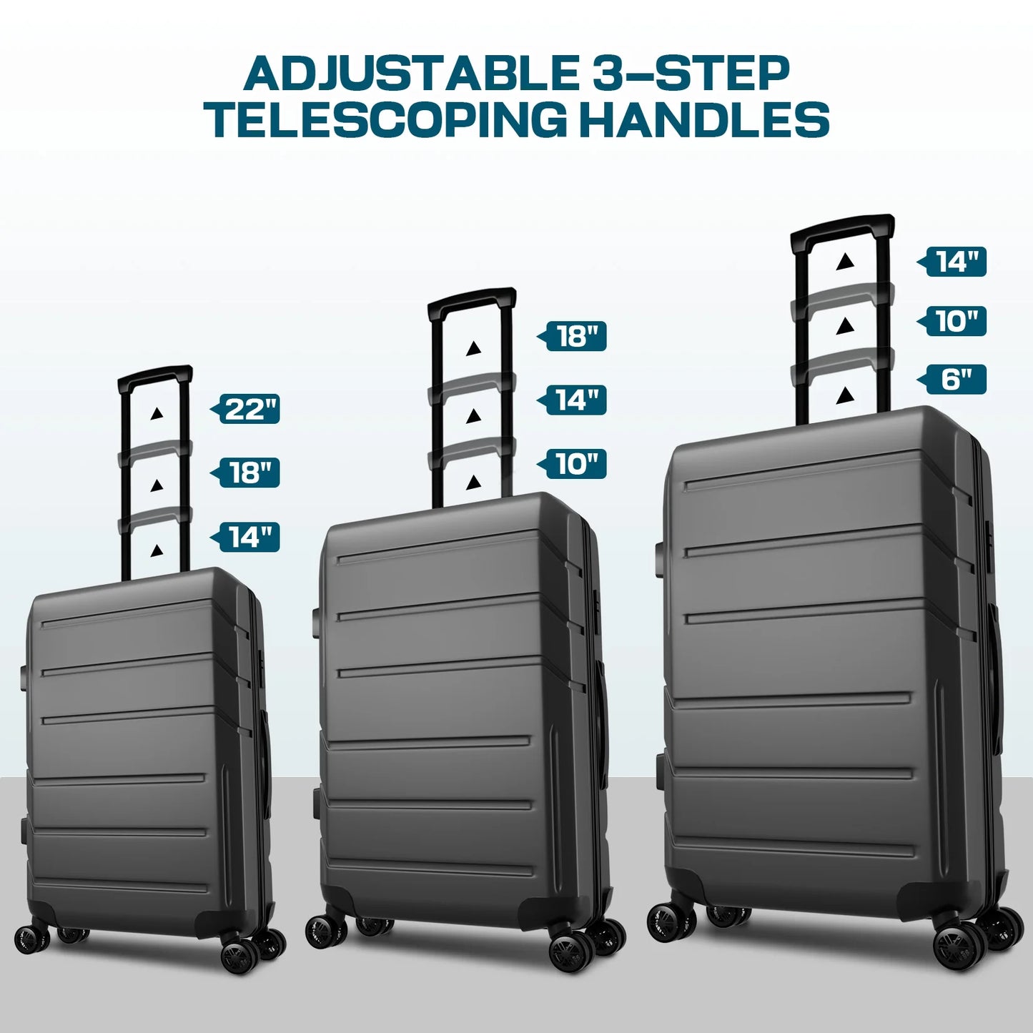 5 Piece Luggage Set Expandable ABS+PC Hardshell Carry on Suitcase with Spinner Wheels & TSA Lock for Men and Women, Rolling Suit Case for Plane, Travel, Business, Black (20/24/28/DB/TB)