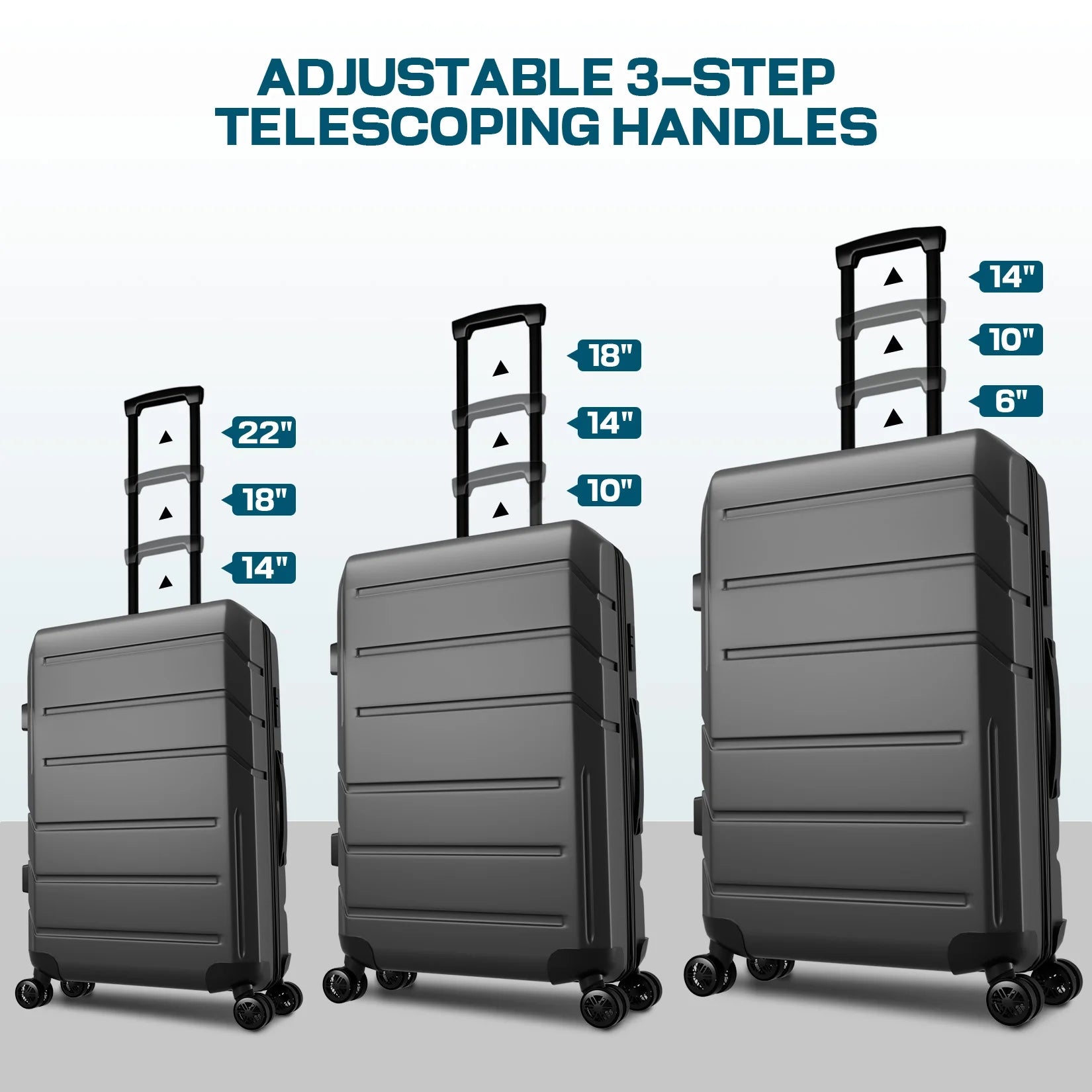 5 Piece Luggage Set Expandable ABS+PC Hardshell Carry on Suitcase with Spinner Wheels & TSA Lock for Men and Women, Rolling Suit Case for Plane, Travel, Business, Black (20/24/28/DB/TB)