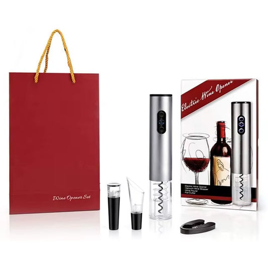 Electric Wine Bottle Opener Set Automatic Corkscrew with Stopper Pourer and Foil Cutter Red Wine Accessories Gift Box