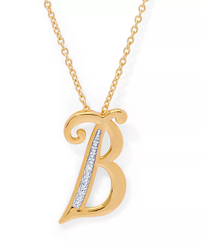 Diamond Accent Initial Pendant Necklace 18" in Gold Plate or Rose Gold Plate