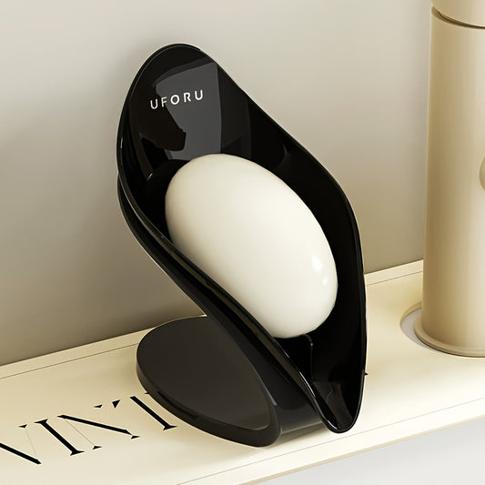 1pc Self Draining Soap Holder, Suction Cup Soap Dish, Shower Soap Bar Holder, Leaf Shape Soap Holder, Soap Dish Dispenser For Shower, Bathroom, Kitchen Sink Frame/art