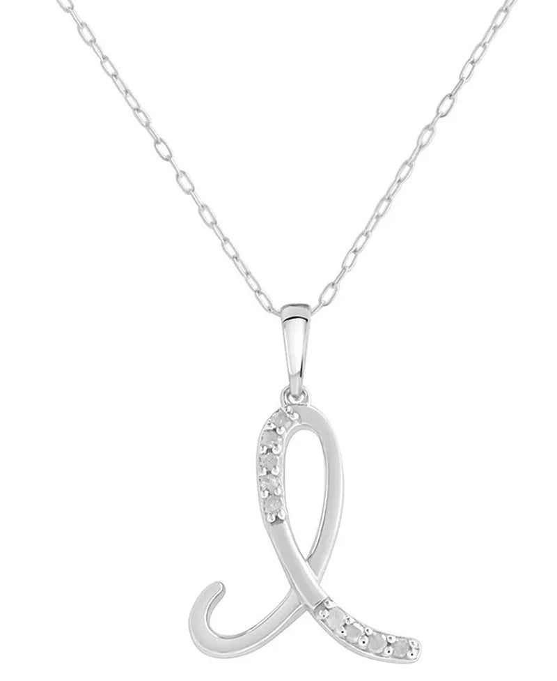 Diamond Fancy Initial 18" Pendant Necklace (1/10 Ct. T.W.) in Sterling Silver