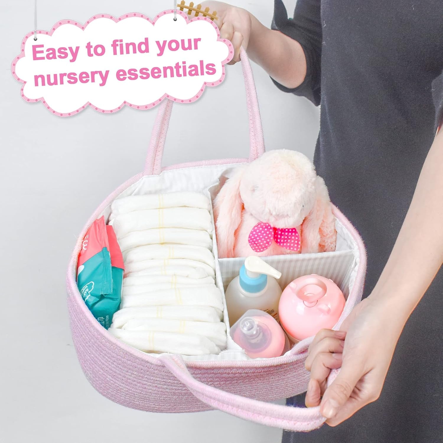 Diaper Caddy Organizer - Cotton Rope Nursery Storage Basket for Baby Essentials, Boys & Girls Shower Gift, Changing Table Organizer