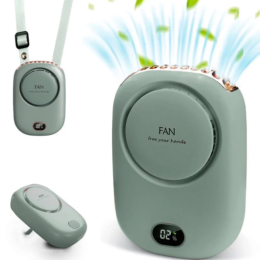 Portable Neck Fan, 3 Speeds, Mini Hanging Neck Fan with Adjustable Lanyard and Bracket, 10 Hrs(Green)