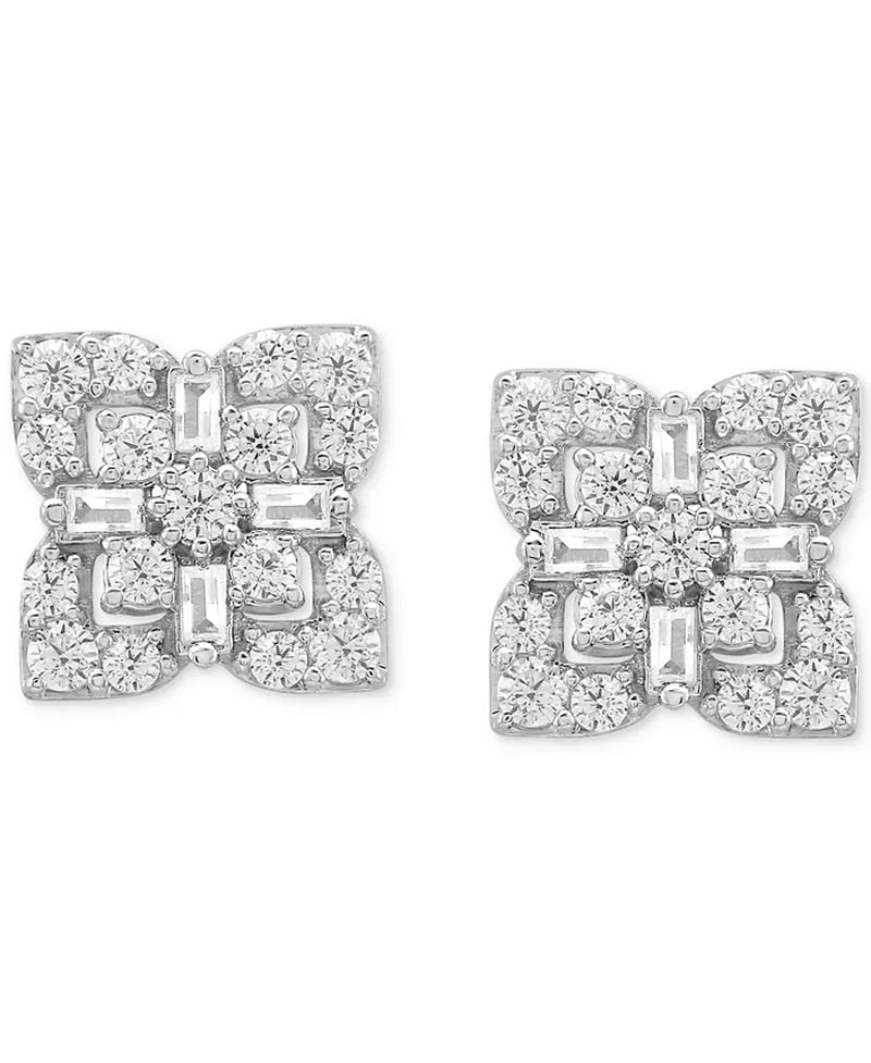 Diamond round & Baguette Cluster Studs Earrings (1/2 Ct. T.W.) in 10K Gold