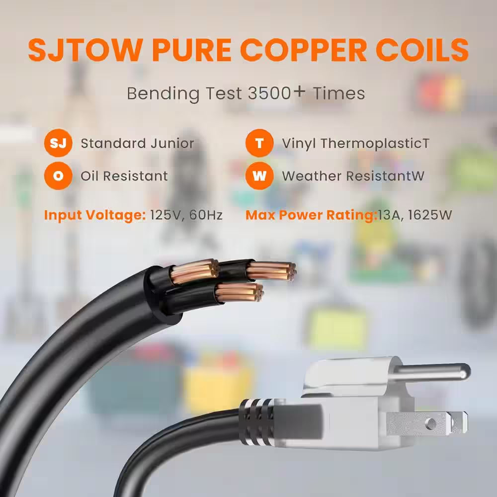 50 Ft. 3 Conductors 13 Amp Retractable Extension Cord Reel-14 AWG 5 Outlets