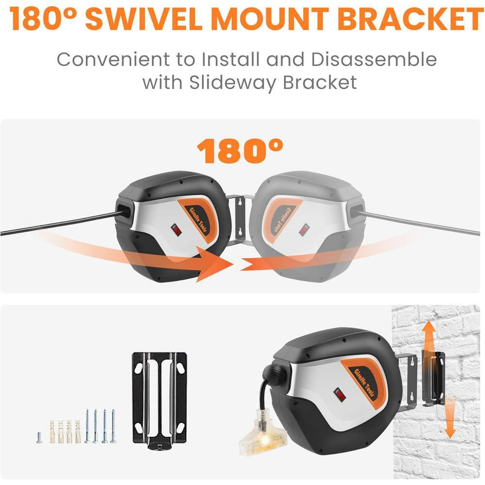 50 Ft. 3 Conductors 13 Amp Retractable Extension Cord Reel-14 AWG 5 Outlets