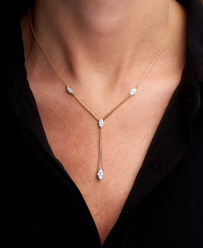 Diamond Cluster Elongated Lariat Necklace (1/2 Ct. T.W.) in 14K Gold, 16" + 2" Extender, Created for Macy'S