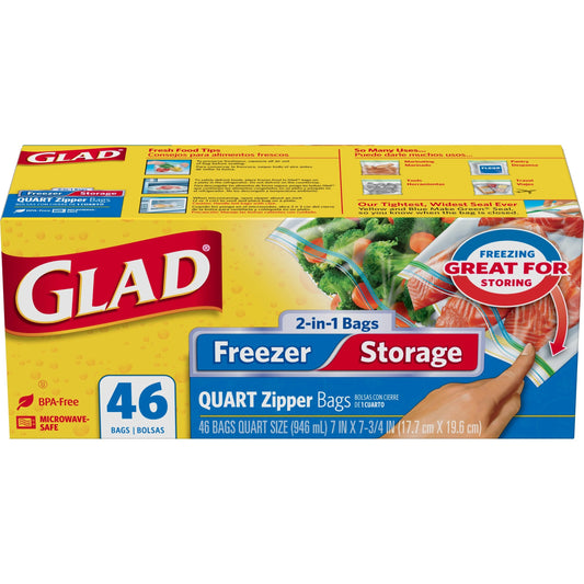 Zipper Food & Freezer Storage Quart Bags, 46 Count
