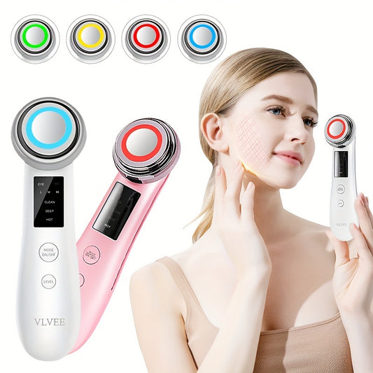 Vlvee Facial Beauty Instrument: Vibrating Massage with Four Color LED Lights - Clean, Deep, Hot, And Eye Care Modes - USB Charged, No Fragrance