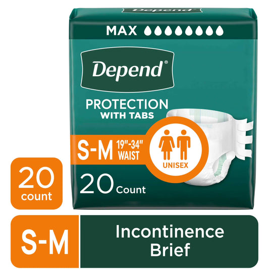 Protection with Tabs Incontinence Underwear, Adult Diapers, Unisex, S/M, 20 Count