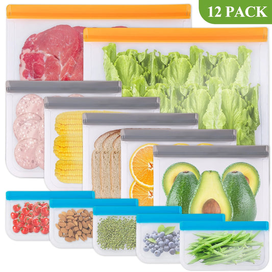 12 Pack Reusable Freezer Bags, Reusable Gallon Food Storage Bags Leakproof Bags