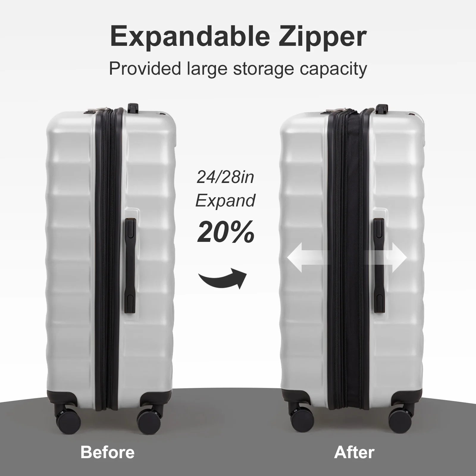 3 Piece Luggage Sets, ABS+PC Expandble Hardside Suitcase TSA Lock Lightweight Durable Spinner Luggage, Gray