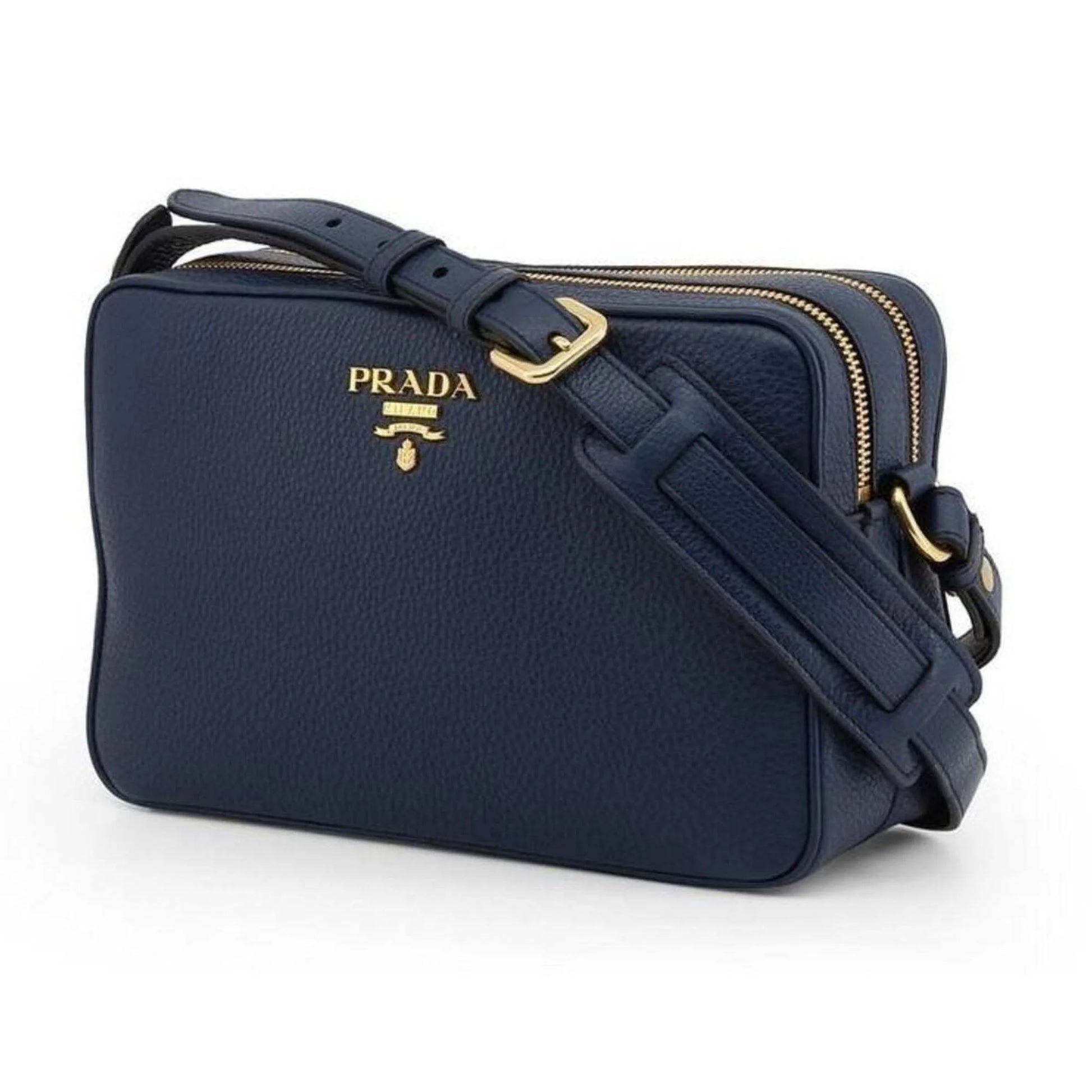 New  Baltico Blue Vitello Phenix Leather Double Zip Crossbody Bag 1BH079