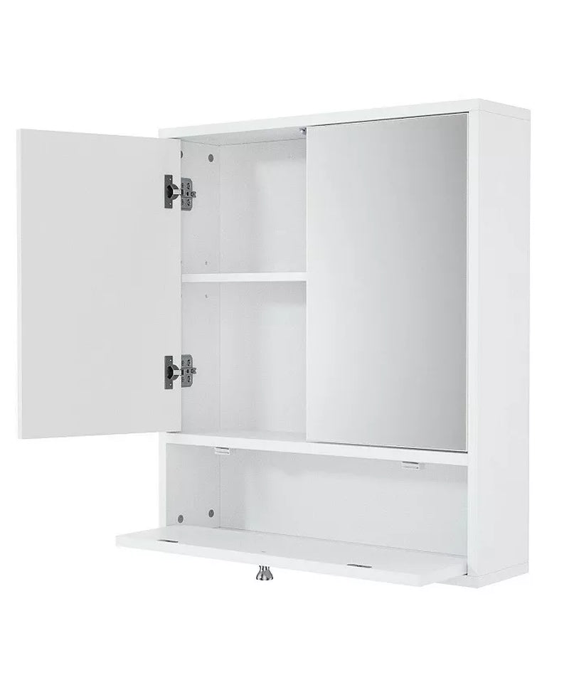 Double Door Wall-Mounted Bathroom Mirrored Medicine Cabinet-White