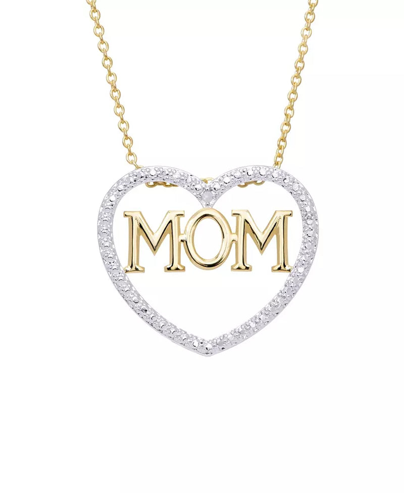 Diamond Accent Gold-Plated Mom Heart Pendant Necklace