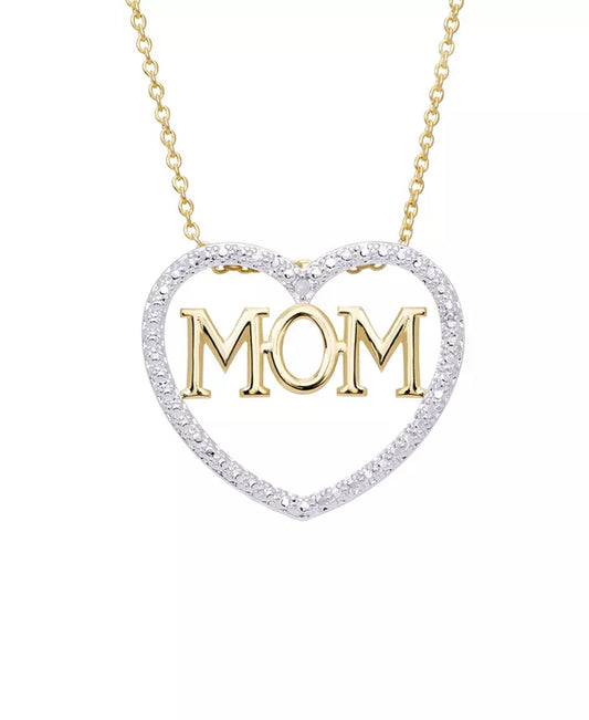 Diamond Accent Gold-Plated Mom Heart Pendant Necklace