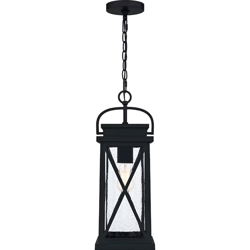 Saint Elias 1 -Light Matte Black Traditional Seeded Glass Lantern Medium Outdoor Hanging Pendant Light