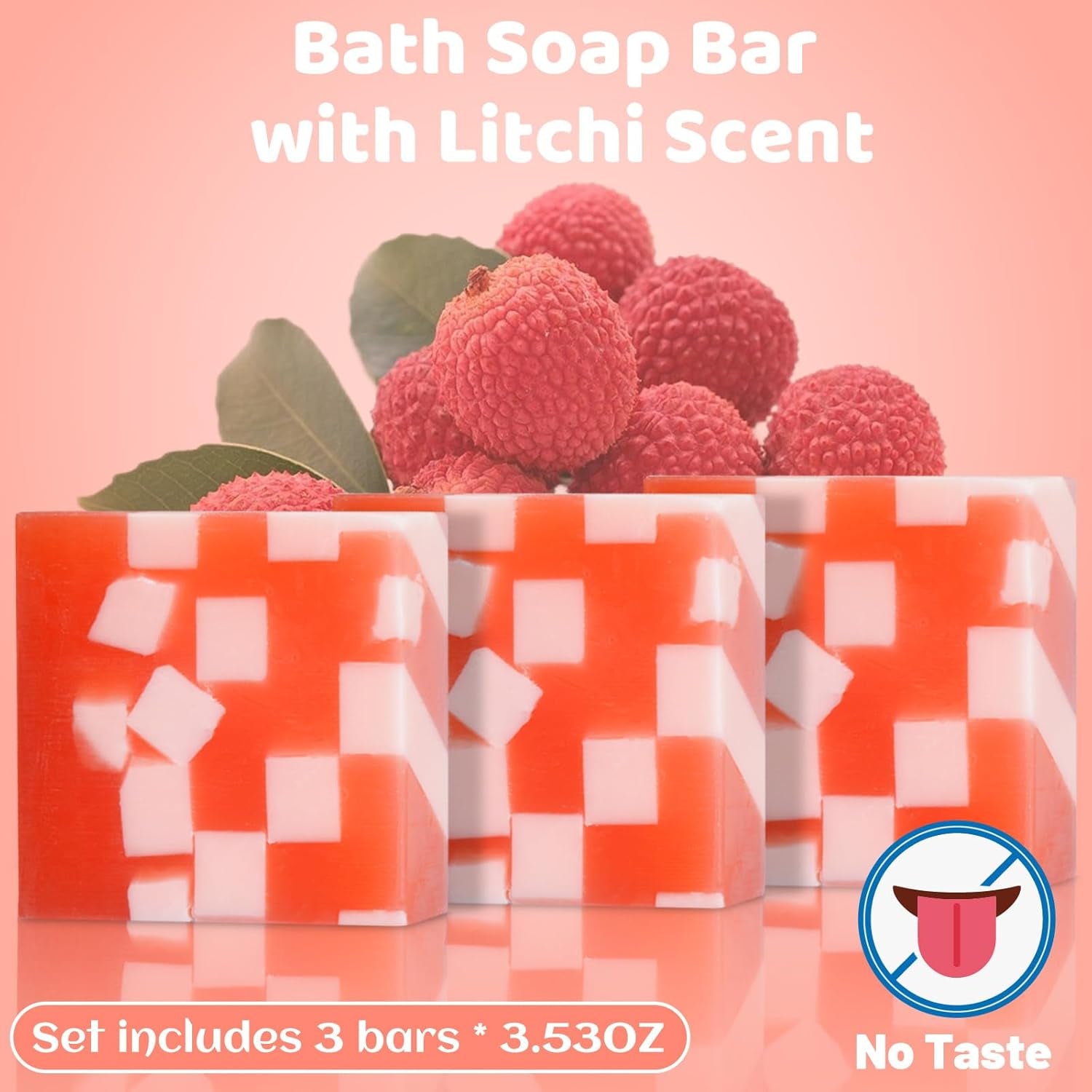 100% Natural Bar Soap for Moisturizing, Handmade & Organic Body Wash Soap Bar Face Soap for Sensitive Skin, Litchi Scent Glowing Skin Bath Soap Bars for Women & Men, 3 * 3.52OZ
