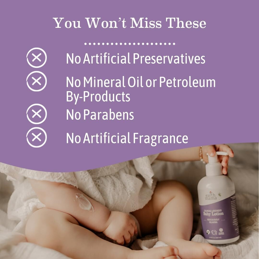 Earth Mama Calming Lavender Baby Lotion 8 Fl Oz Organic Moisturizer Safe for ...
