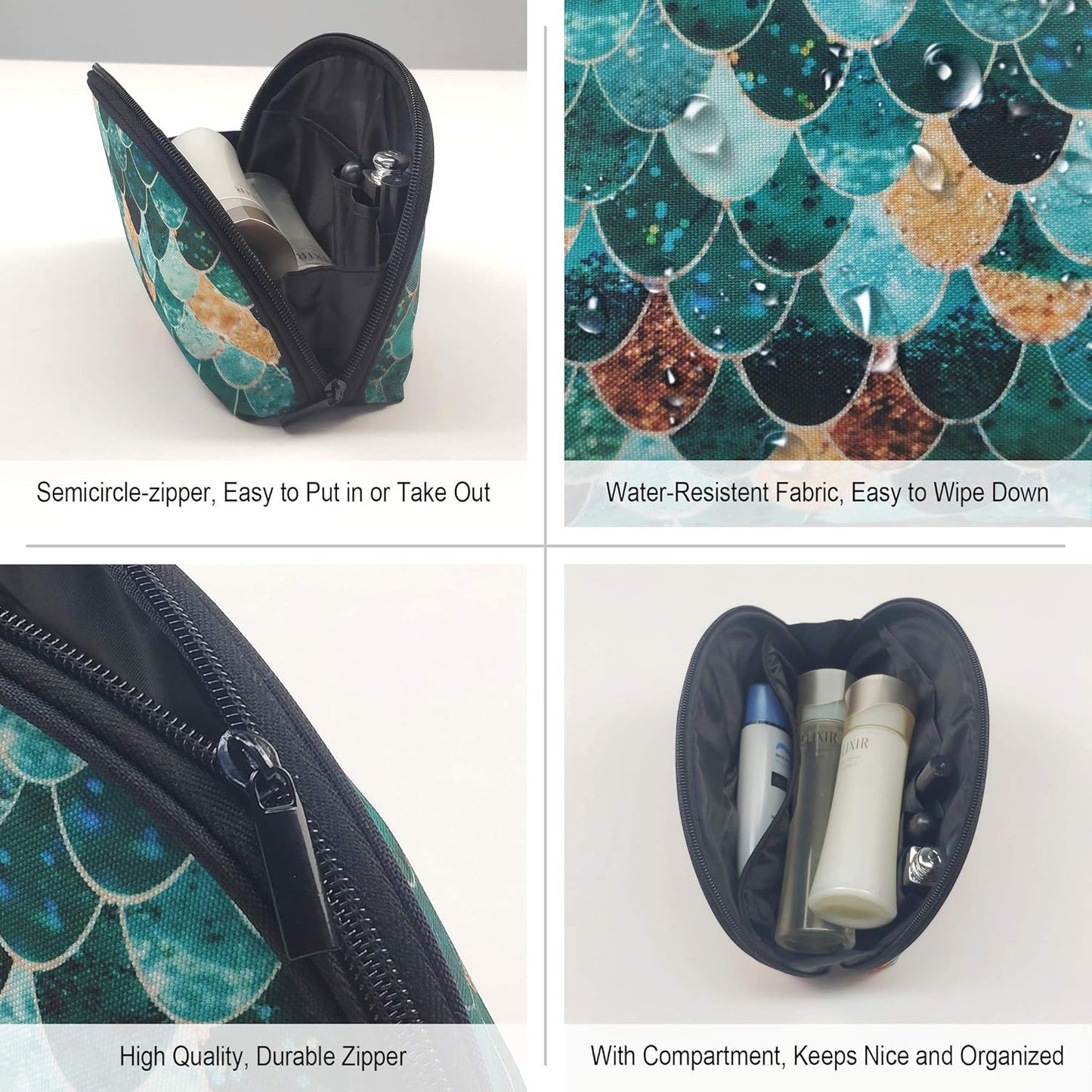 2PCS Portable Makeup Bags Waterproof Cosmetic Pouch Travel Multifunctional Toiletry Organizer Case for Women - Mermaid Scales