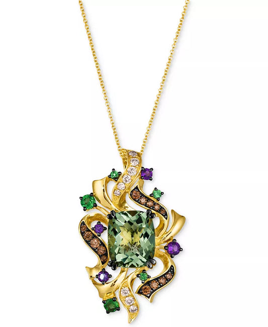 Crazy Collectionâ® Multi-Gemstone (5-1/5 Ct. T.W.) & Diamond (1/2 Ct. T.W.) Cluster Pendant Necklace in 14K Gold, 18" + 2" Extender