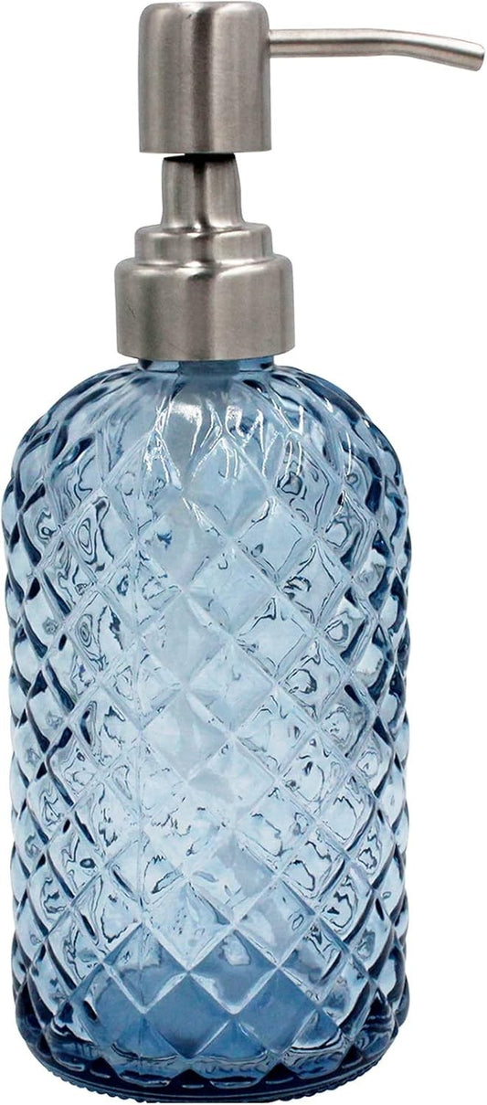 16 Oz Diamond Glass Soap Dispenser for Kitchen or Bathroom
