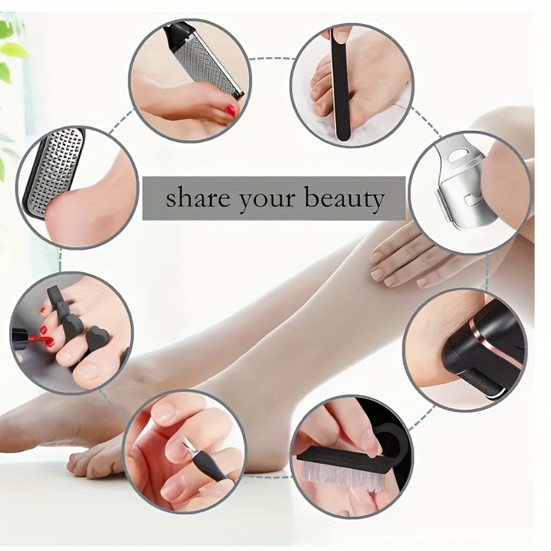 14-in-1 Deluxe Rechargeable Foot Callus Remover Kit - Callus Trimmers with 3 Rollers, 2 Speed, Foot File, Foot Scrubber, Battery Display for Effortless Dry and Hard Skin Removal at Home