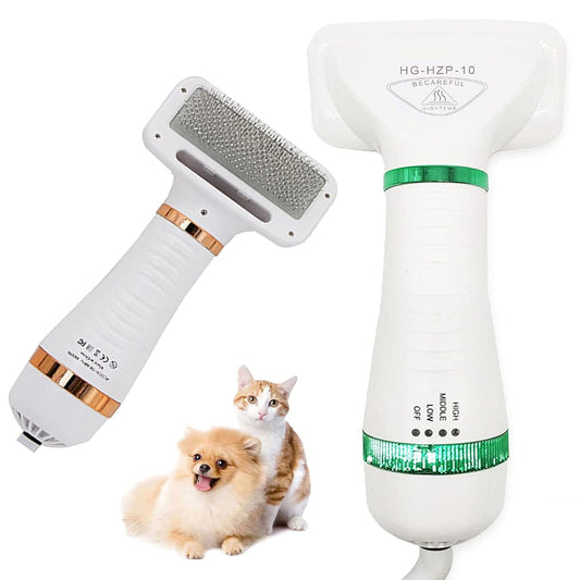 Pet Hair Dryer Portable 2 in 1 Upgraded Professional Quiet Dog Cat Hair Furry Blower, Home Pet Grooming Dog Hair Comb 3 Heat Settings Pet Brush for Small Medium Large Dog Kitten (Green)