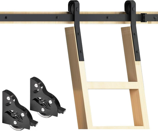 16FT Rustic Black Sliding Library Ladder Hardware,Bottom Wheel with Brake (No Ladder)