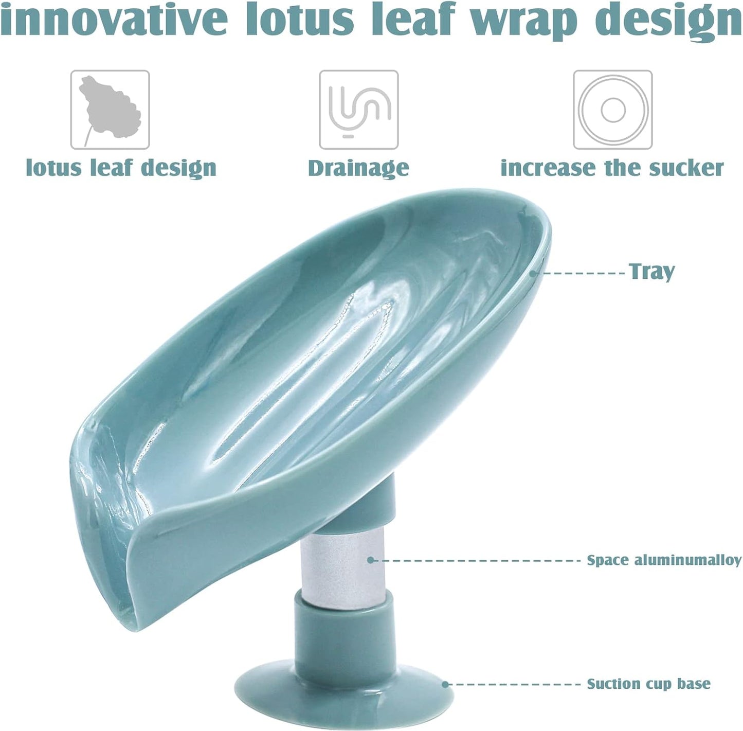 1Pcs Suction Upgrade Self-Drain Soap Holder with Soap Bag, Leaf-Shape Soap Dish with Suction Cup Not Punched Bar Soap Holder Soap Saver Detachable Soap Box for Shower Bathroom Kitchen Sink