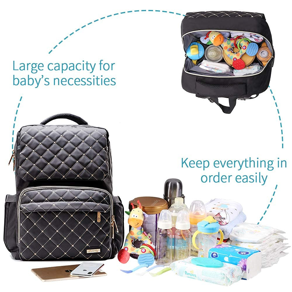 Diaper Bag, Diaper Bag Backpack for Baby Boys Girls, Multifunction Large Rucksack Diaper Bags with Changing Pads, Waterproof Travel Back Pack Knapsack for Dad & Mom -Stylish Black