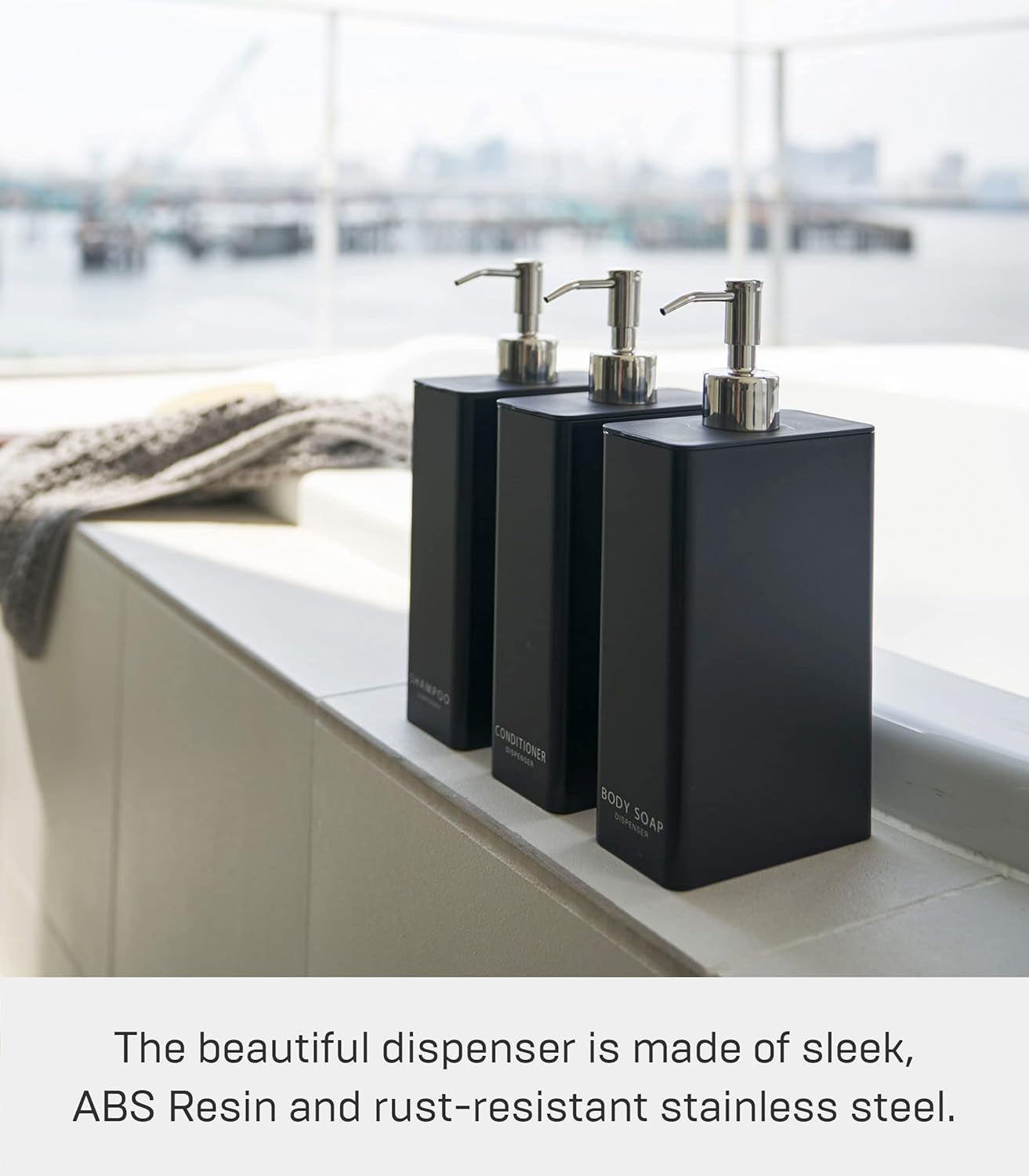 Tower Body Soap Dispenser Black Rectangular