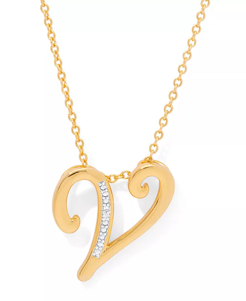 Diamond Accent Initial Pendant Necklace 18" in Gold Plate or Rose Gold Plate