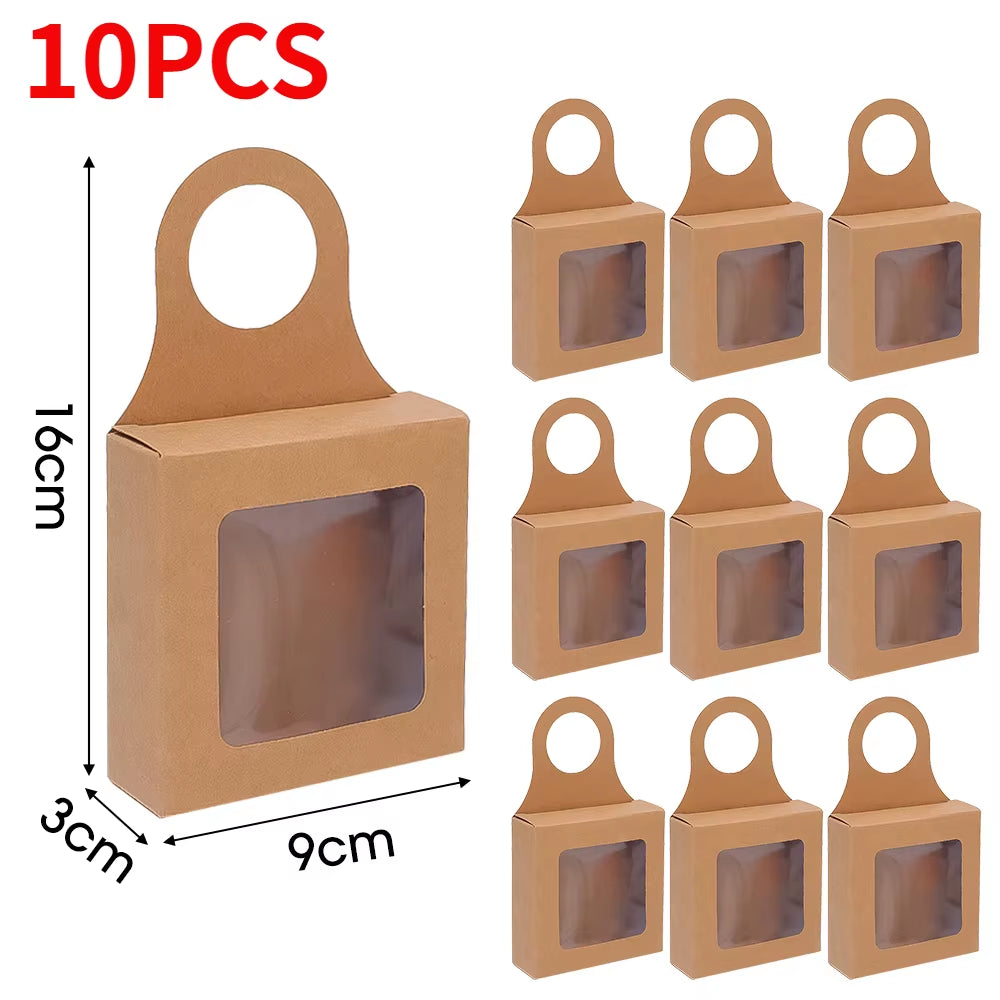 20/10PCS Kraft Paper Wine Bottle Box with Hook Foldable Design Candy Packaging Box Hangable Paper Box Weddings Party Decoration