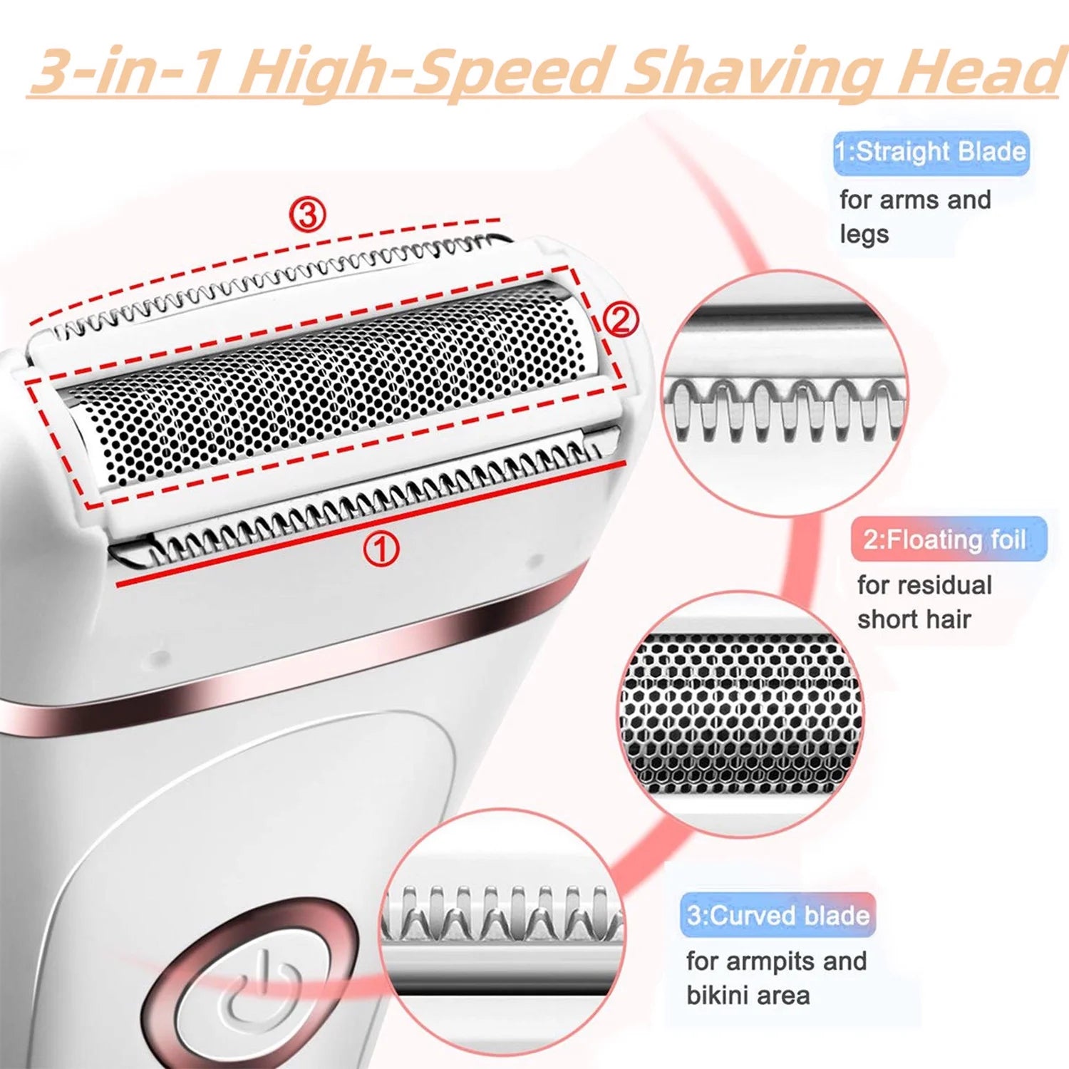 Electric Shaver for Women, Painless Womens Electric Razors 3 in 1 Cordless Lady Shaver, Wet & Dry Rechargeable Bikini Trimmer Body Hair Removal for Legs Arm Armpit - LED Display