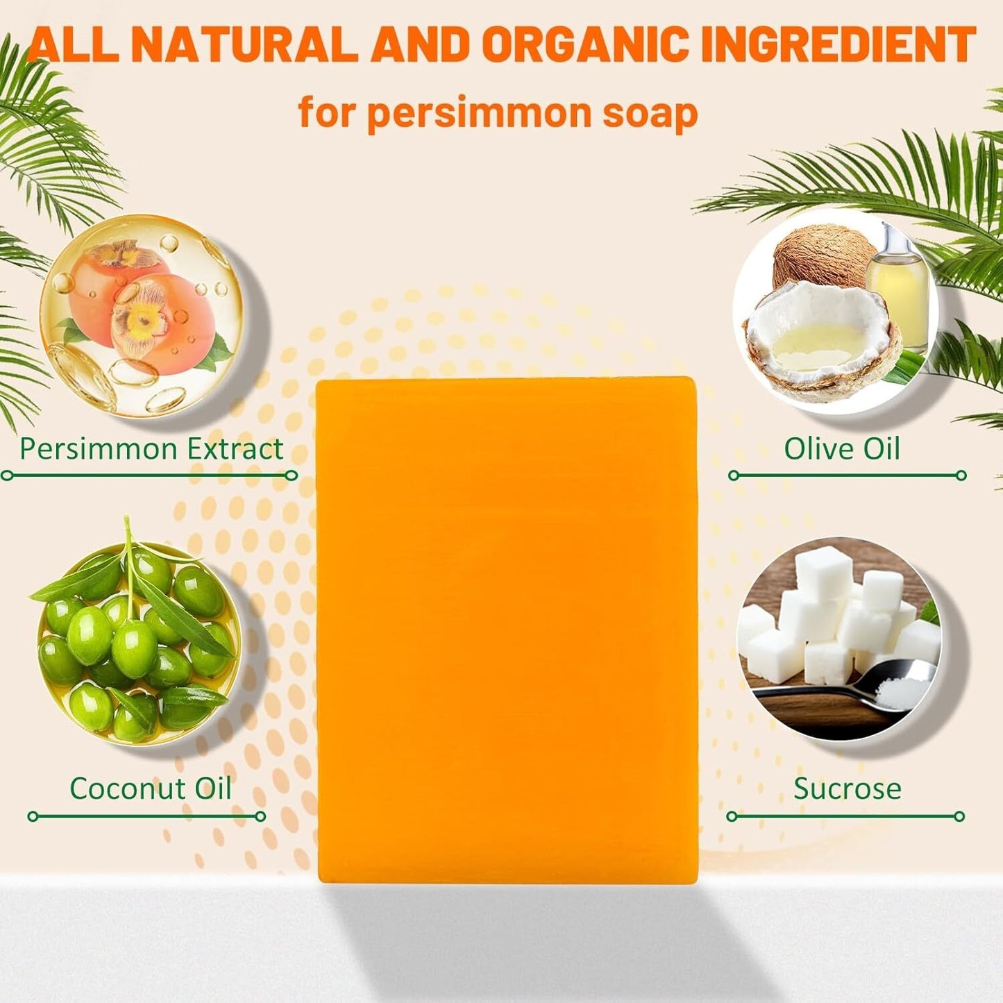 3Pack Natural Persimmon Soap Bar for Body Odor Control, Organic Deodorant Body P