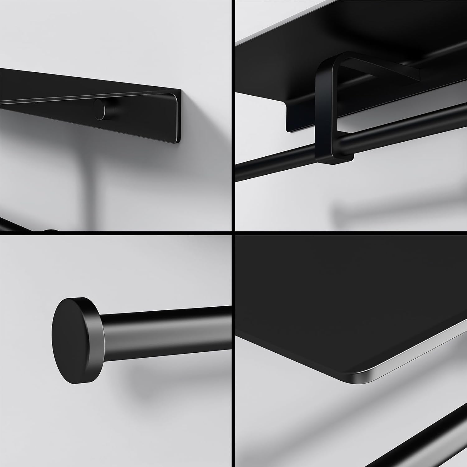 Matte Black Toilet Paper Holder with Shelf, Wall-Mounted Bathroom Organizer, Double Roll