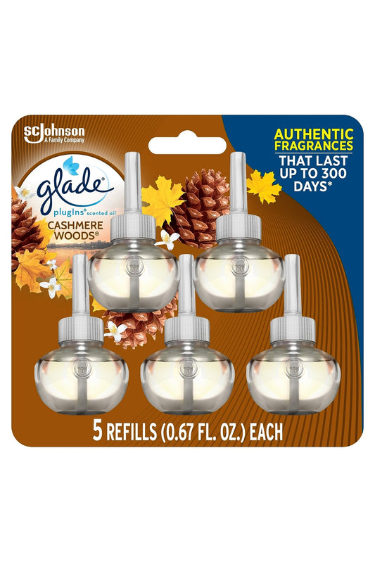 Glade Cashmere Woods Plugins Air Freshener Refill Pack of 5 0.67 Fl Oz