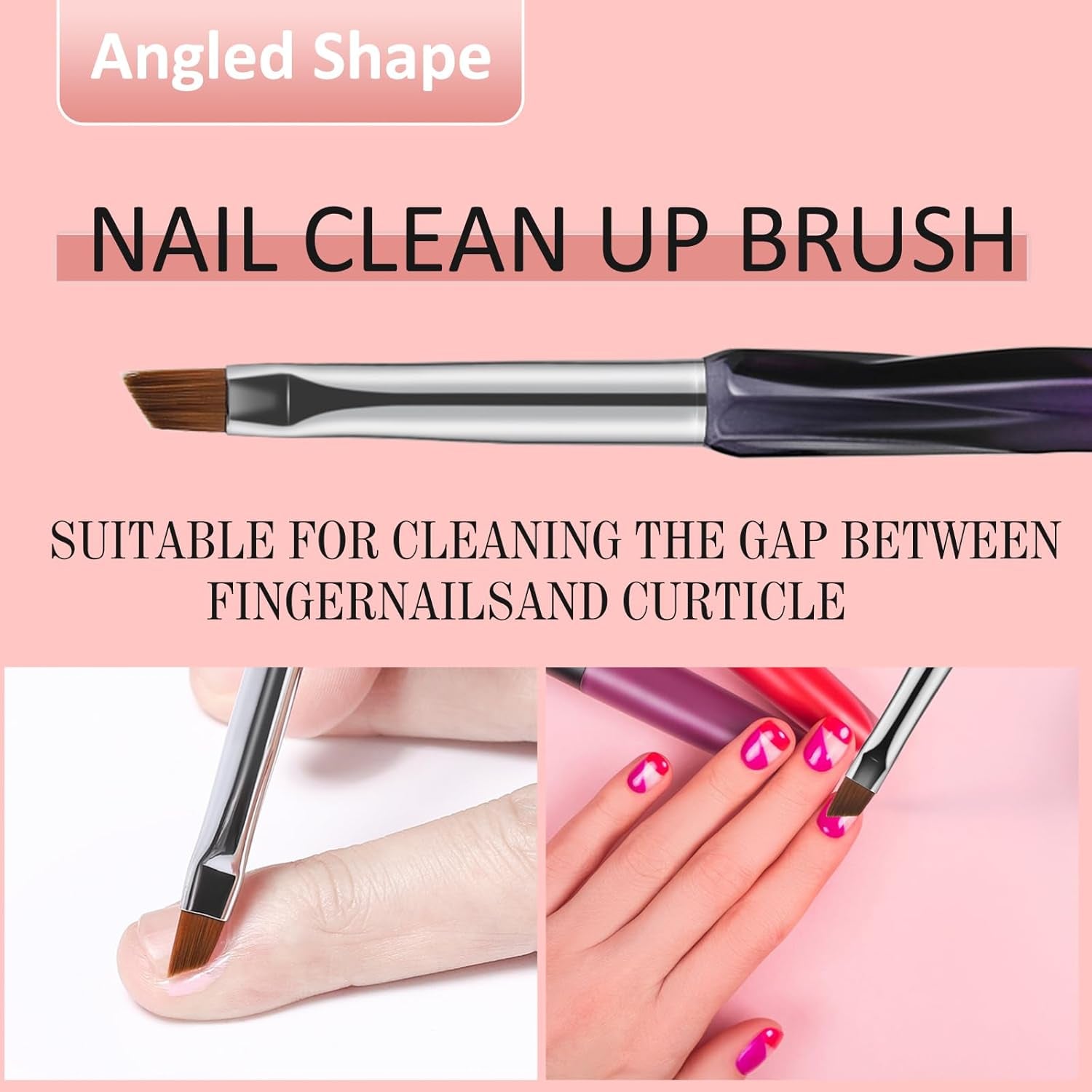 Nail Art Clean up Brushes,3Pcs Nail Brush for Cleaning Polish Mistakes on the Cu