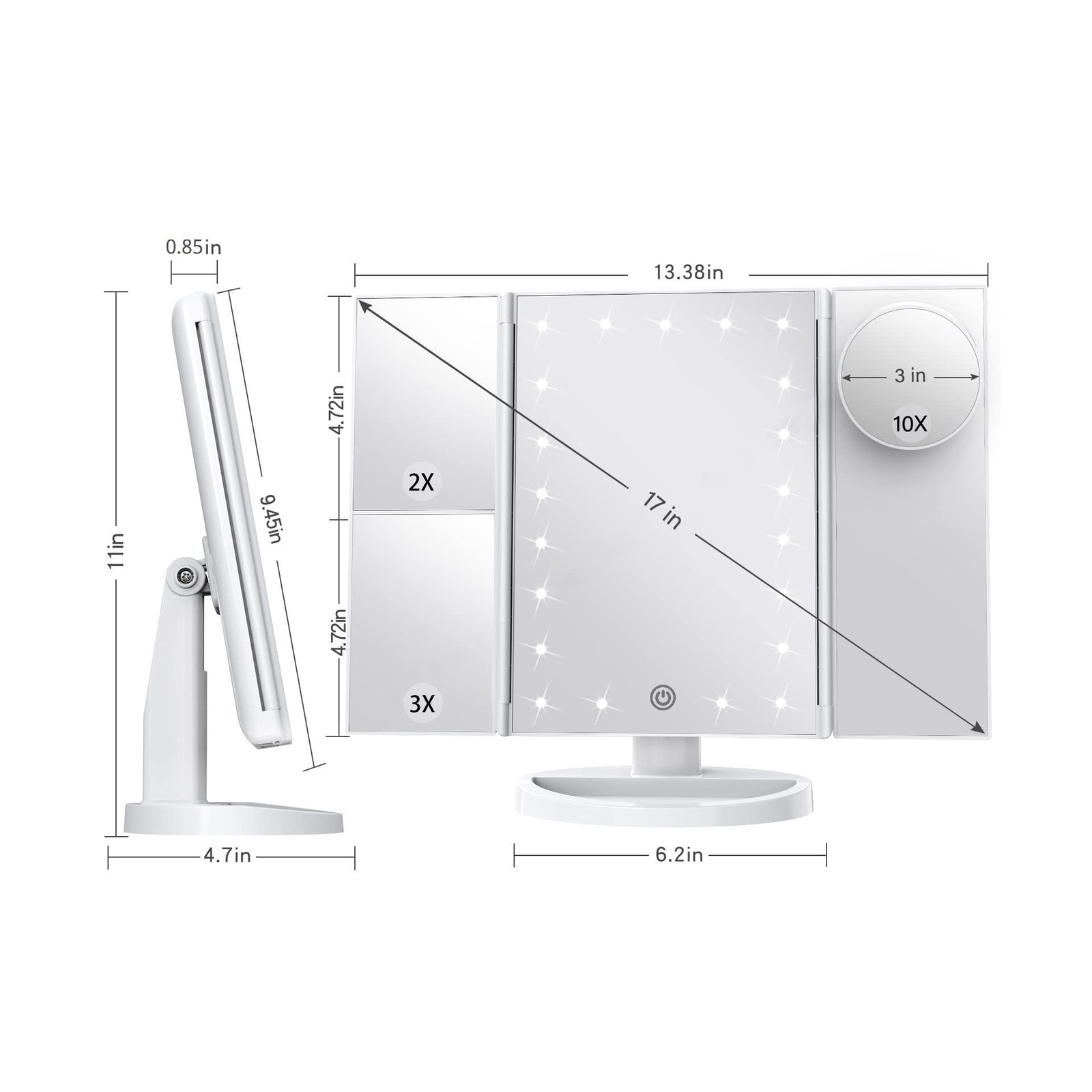 Makeup Mirror Vanity Mirror with Lights, 2X 3X 10X Magnification, Lighted Mak...