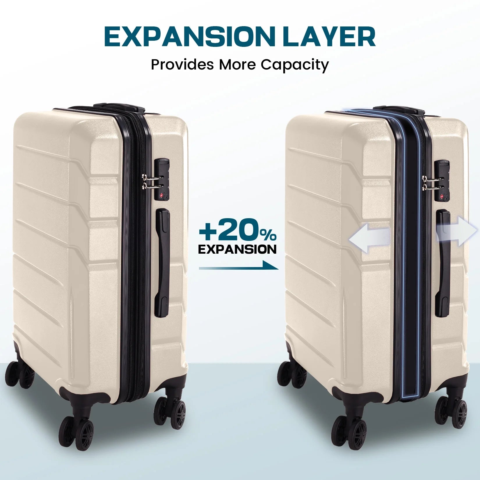 3 Piece Luggage Set Expandable ABS+PC Hardshell Carry on Suitcase with Spinner Wheels & TSA Lock for Men and Women, Rolling Carry-On Suit Case for Plane, Travel, Business, Beige(20In/Db/Tb)