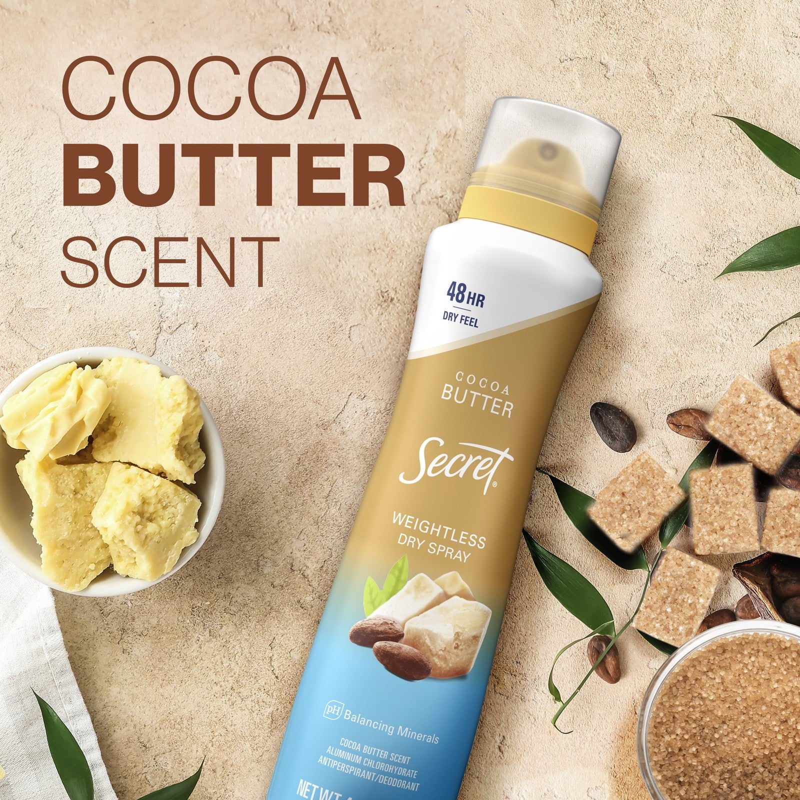 Weightless Dry Spray Antiperspirant & Deodorant for Women, Cocoa Butter Scent, 4