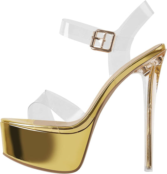 Open Toe Ankle Sandals Platform Stilettos Clear Heels Open-Back Summer Sandals