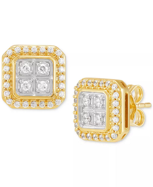 Men'S Lab Grown Diamond Square Halo Cluster Stud Earrings (1/2 Ct. T.W.) in 10K Gold
