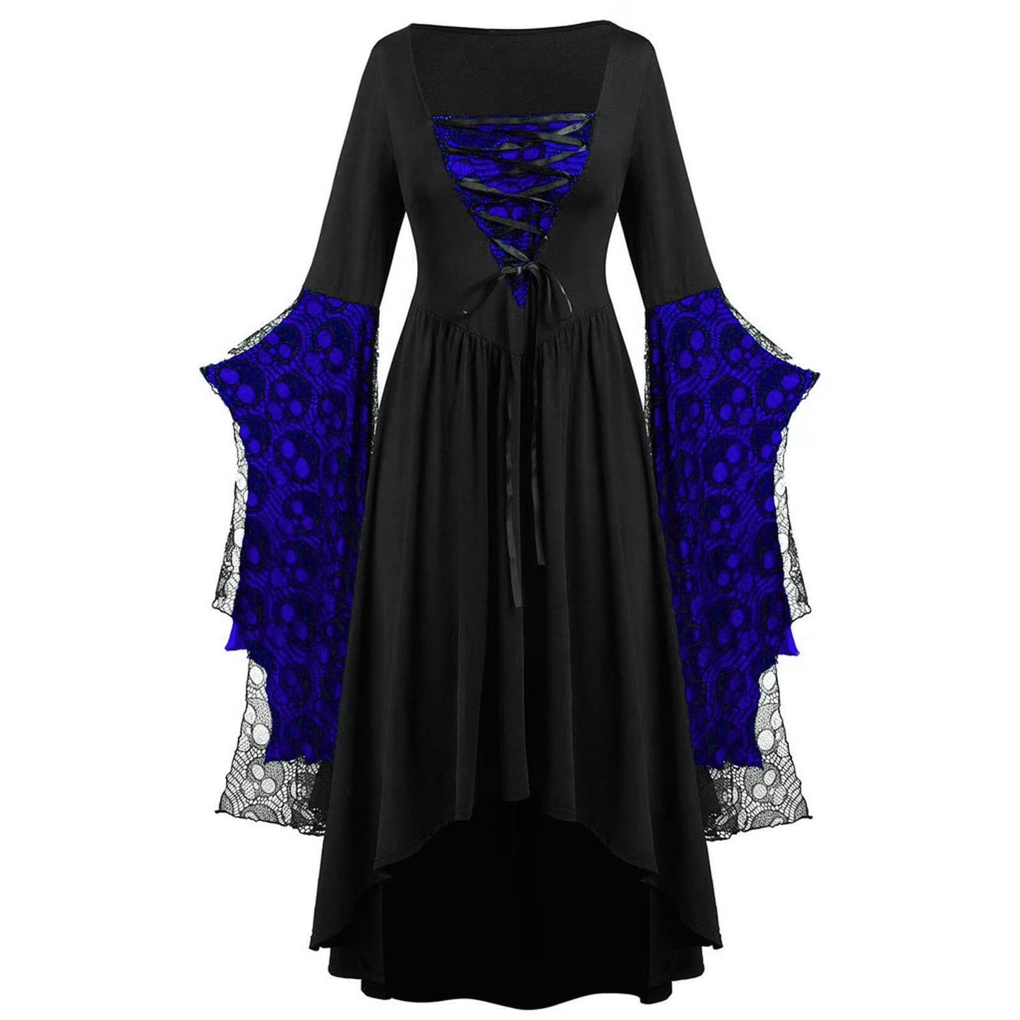 Womens Gothic Dress plus Size Flare Sleeve Dress Skull Lace Print Steampunk Dresses Cocktail Dresses Flowy Goth Corset Dress Maxi Wedding Guest Dresses Fall Savings