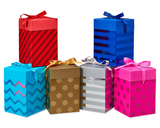 Gift Boxes Push Down, Multicolored with Designs (6 Boxes)
