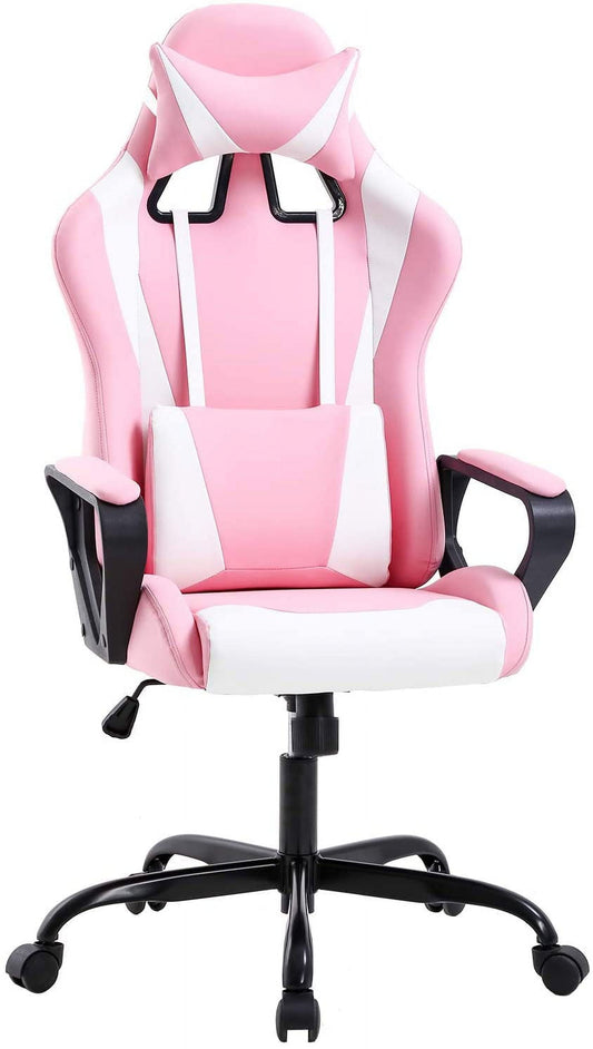 Racing Style Gaming Chair with Adjustable Pillows and Reclining Backrest for Women Gamers(Pink)