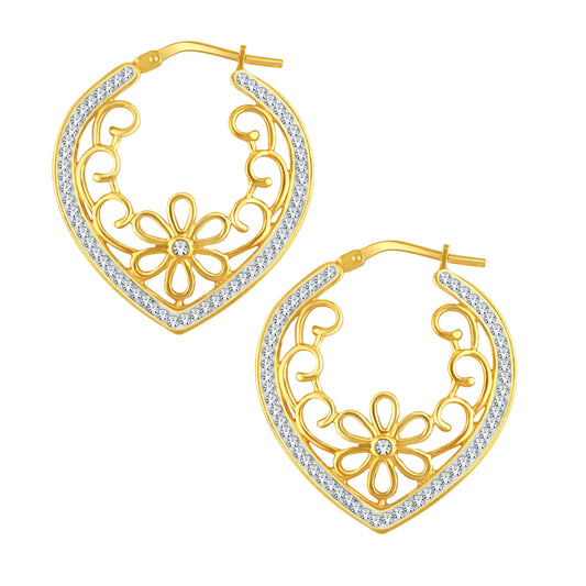 14K Gold Plated Sterling Silver Crystal Filigree Heart Adults Earrings