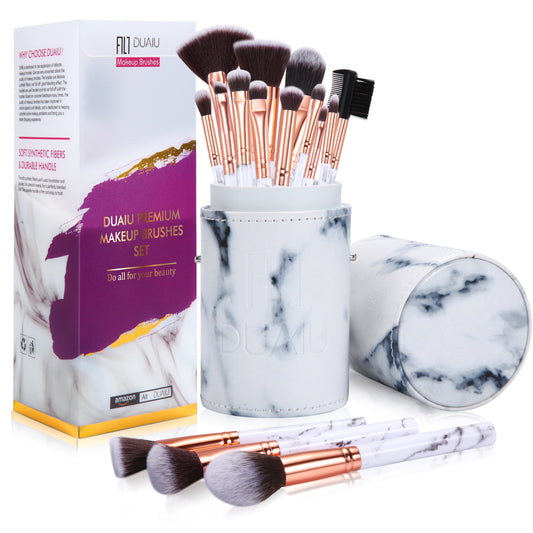 Makeup Brushes 15PCS Professional Makeup Brushes Set, Makeup Brush for Foundation Powder Concealers and Eyeshadow, with Exquisite Marble Bucket